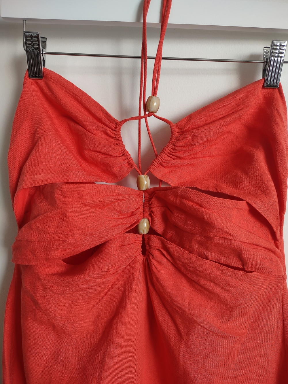 Red Strapless Maxi Dress with Front Ring Detail